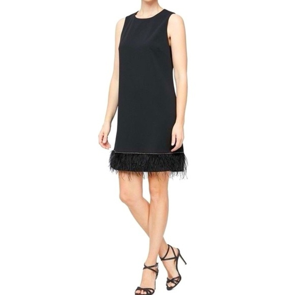 Alex Evenings Black Feather Hem Sleeveless Sheath Dress